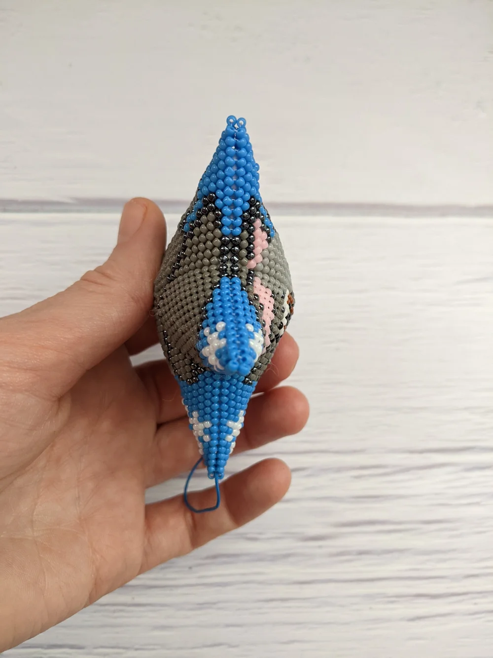 Beaded Star Bunny Ornament in Blue and Gray